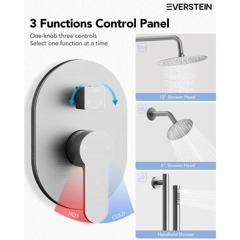 EVERSTEIN Dual Heads 10" & 6" Rain Shower System with Adjustable Height Handheld Slide Bar On